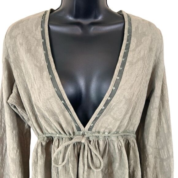 Anthropologie Anama Boho Khaki Banded Waist Blouse - Picture 2 of 9